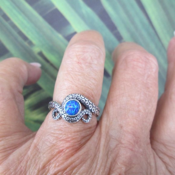 Solid Sterling Silver Opal OCTOPUS Ring>OPAL Octopus ring,925 Octopus,Octopi,925 - Picture 2 of 6